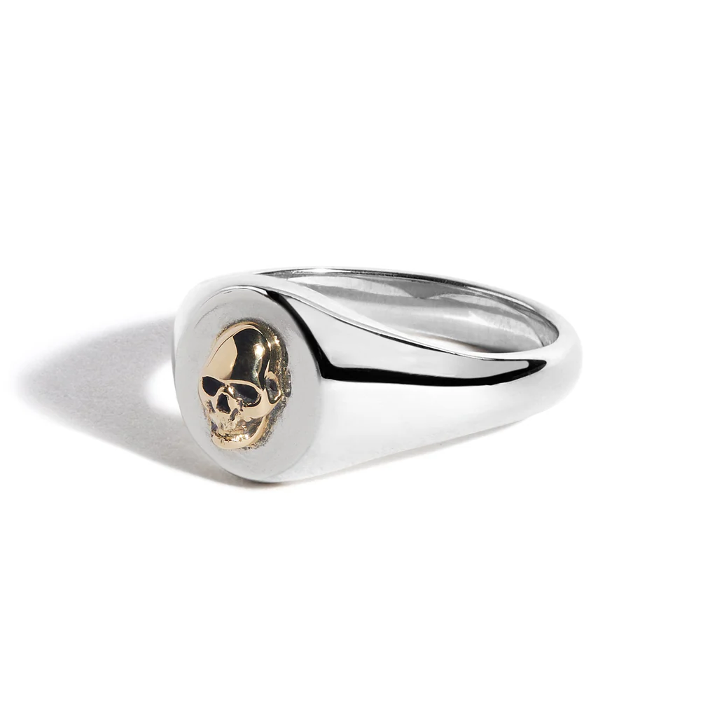Small Silver Signet with 18ct Gold Skull - Image 2