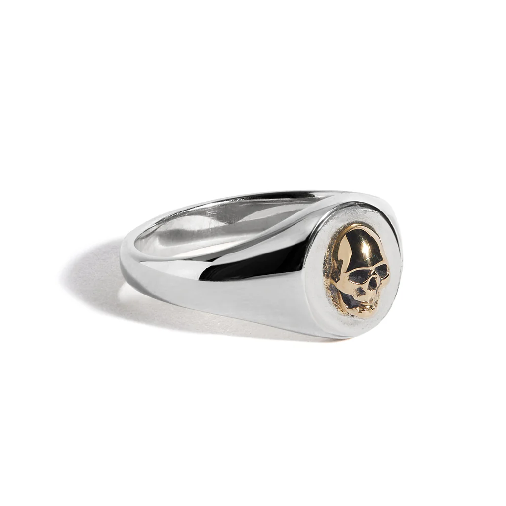 Small Silver Signet with 18ct Gold Skull - Image 3